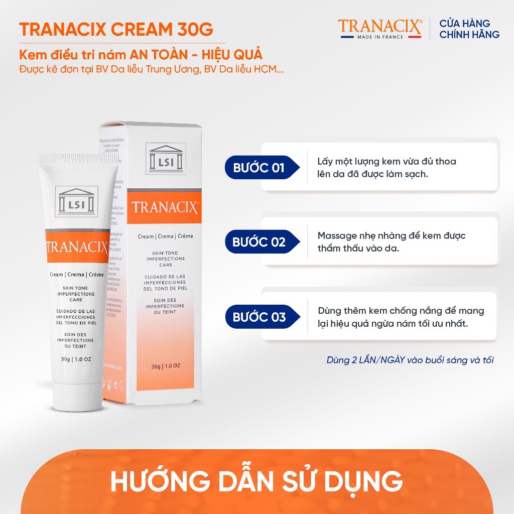 [Hàng công ty] Kem giảm nám tàn nhang sáng da Tranacix cream 30g